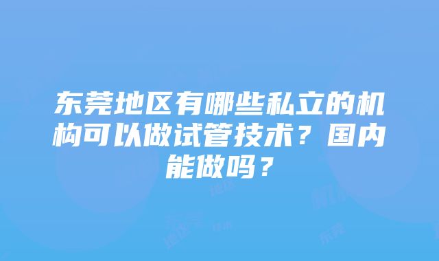 东莞地区有哪些私立的机构可以做试管技术？国内能做吗？