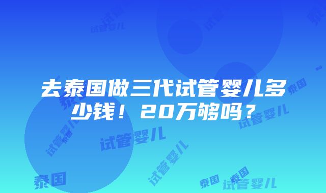 去泰国做三代试管婴儿多少钱！20万够吗？