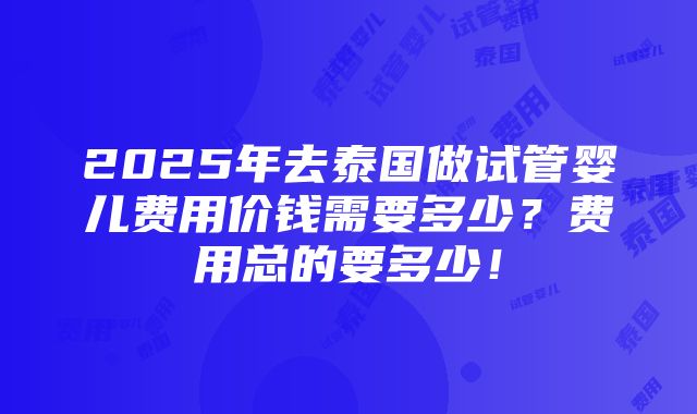 2025年去泰国做试管婴儿费用价钱需要多少？费用总的要多少！