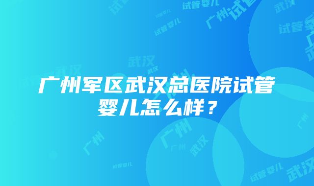 广州军区武汉总医院试管婴儿怎么样？