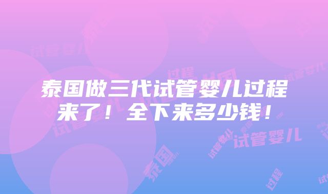 泰国做三代试管婴儿过程来了！全下来多少钱！