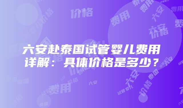 六安赴泰国试管婴儿费用详解：具体价格是多少？