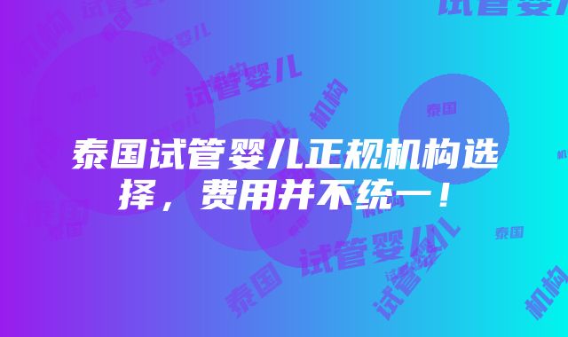 泰国试管婴儿正规机构选择，费用并不统一！