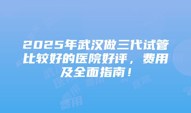 2025年武汉做三代试管比较好的医院好评，费用及全面指南！