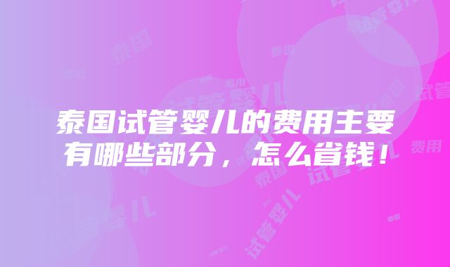 泰国试管婴儿的费用主要有哪些部分，怎么省钱！