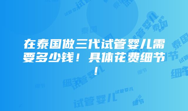 在泰国做三代试管婴儿需要多少钱！具体花费细节！