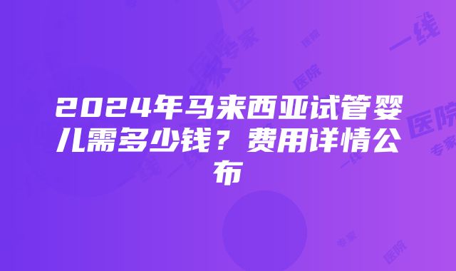 2024年马来西亚试管婴儿需多少钱？费用详情公布