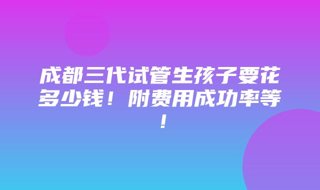 成都三代试管生孩子要花多少钱！附费用成功率等！