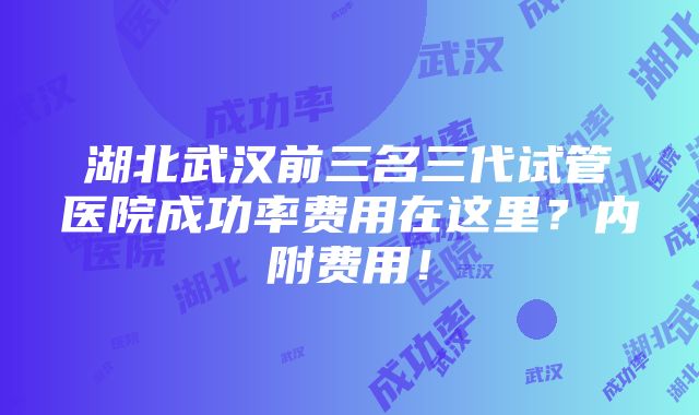 湖北武汉前三名三代试管医院成功率费用在这里？内附费用！