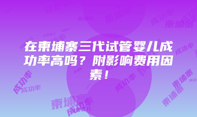 在柬埔寨三代试管婴儿成功率高吗？附影响费用因素！