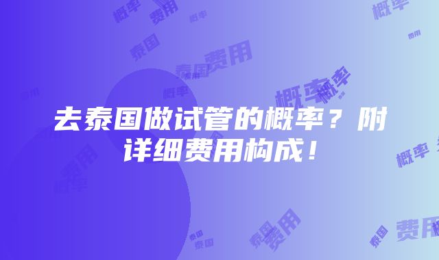 去泰国做试管的概率？附详细费用构成！