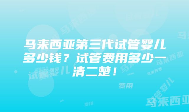 马来西亚第三代试管婴儿多少钱？试管费用多少一清二楚！