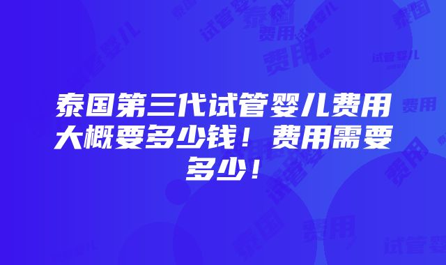 泰国第三代试管婴儿费用大概要多少钱！费用需要多少！