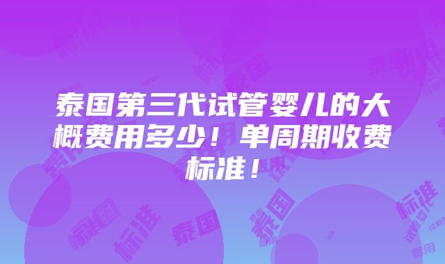 泰国第三代试管婴儿的大概费用多少！单周期收费标准！