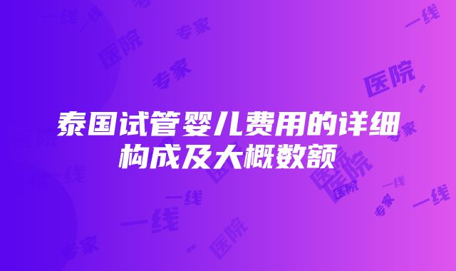 泰国试管婴儿费用的详细构成及大概数额