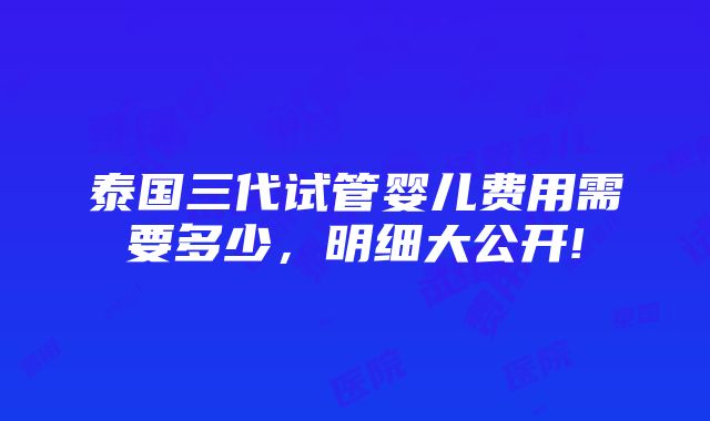 泰国三代试管婴儿费用需要多少，明细大公开!