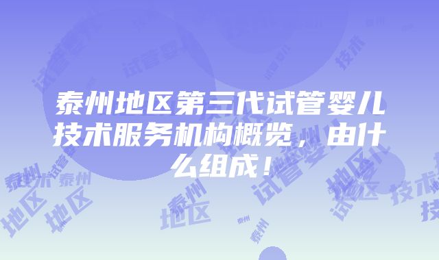 泰州地区第三代试管婴儿技术服务机构概览，由什么组成！