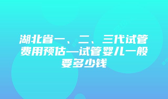 湖北省一、二、三代试管费用预估—试管婴儿一般要多少钱