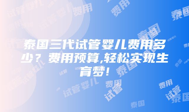 泰国三代试管婴儿费用多少？费用预算,轻松实现生育梦!