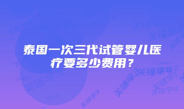 泰国一次三代试管婴儿医疗要多少费用？