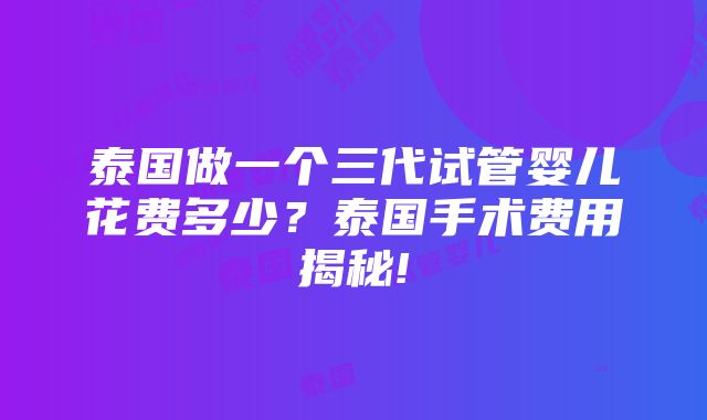 泰国做一个三代试管婴儿花费多少？泰国手术费用揭秘!