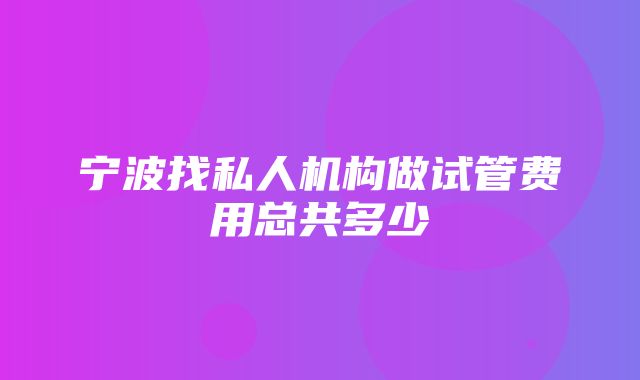 宁波找私人机构做试管费用总共多少