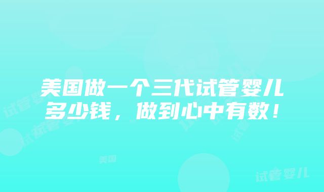 美国做一个三代试管婴儿多少钱，做到心中有数！