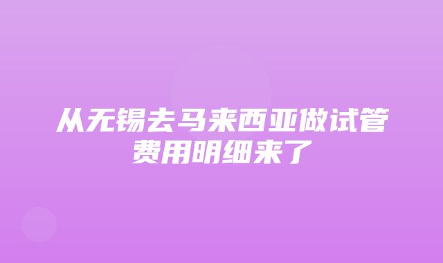 从无锡去马来西亚做试管费用明细来了