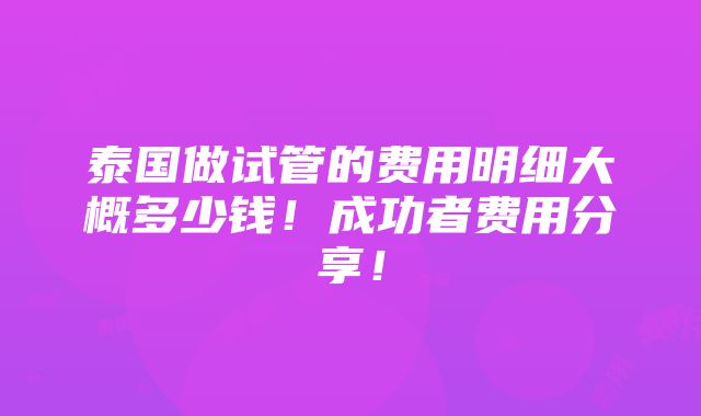 泰国做试管的费用明细大概多少钱！成功者费用分享！