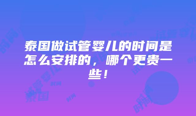 泰国做试管婴儿的时间是怎么安排的，哪个更贵一些！