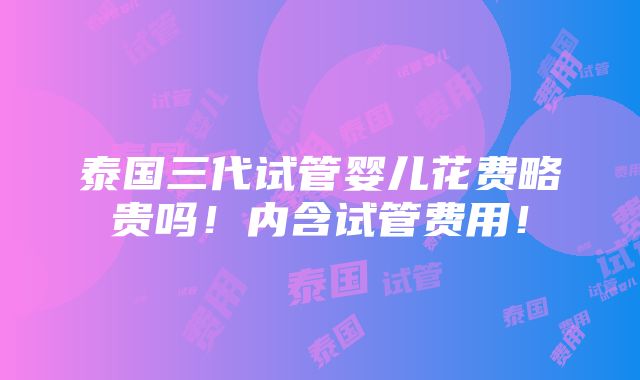 泰国三代试管婴儿花费略贵吗！内含试管费用！