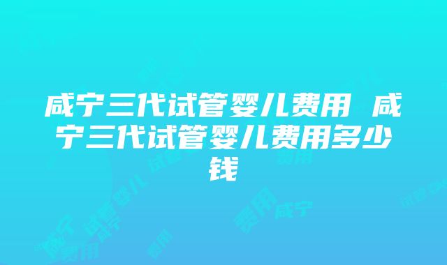 咸宁三代试管婴儿费用 咸宁三代试管婴儿费用多少钱