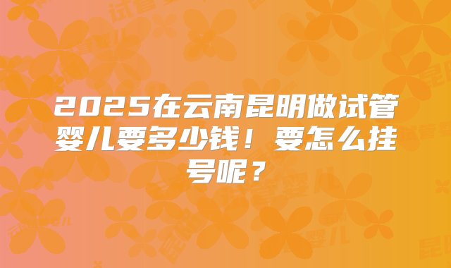 2025在云南昆明做试管婴儿要多少钱！要怎么挂号呢？