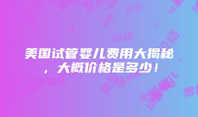 美国试管婴儿费用大揭秘，大概价格是多少！