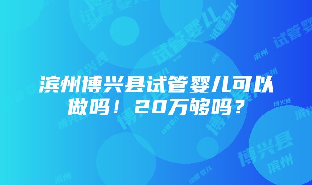 滨州博兴县试管婴儿可以做吗！20万够吗？