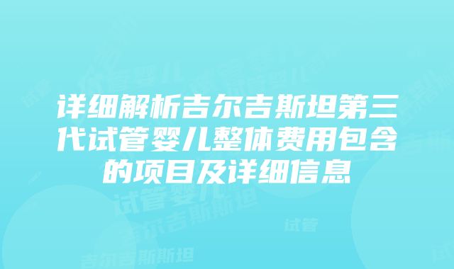 详细解析吉尔吉斯坦第三代试管婴儿整体费用包含的项目及详细信息