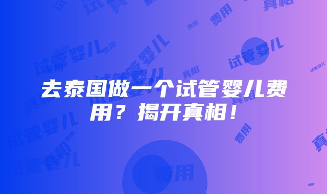 去泰国做一个试管婴儿费用？揭开真相！