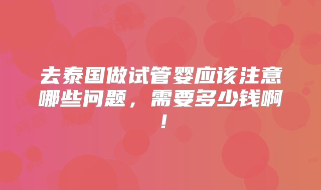 去泰国做试管婴应该注意哪些问题，需要多少钱啊！