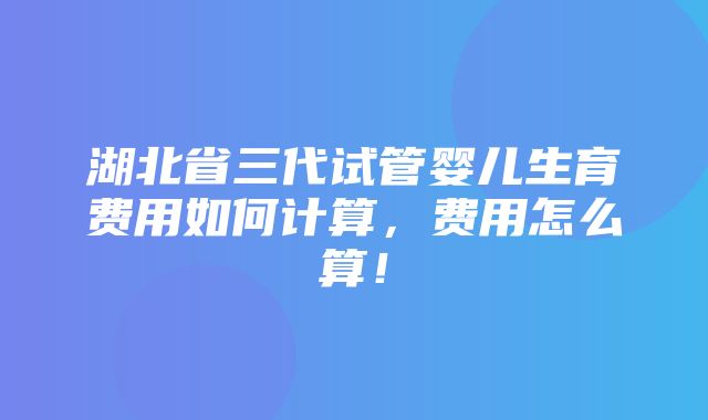 湖北省三代试管婴儿生育费用如何计算，费用怎么算！