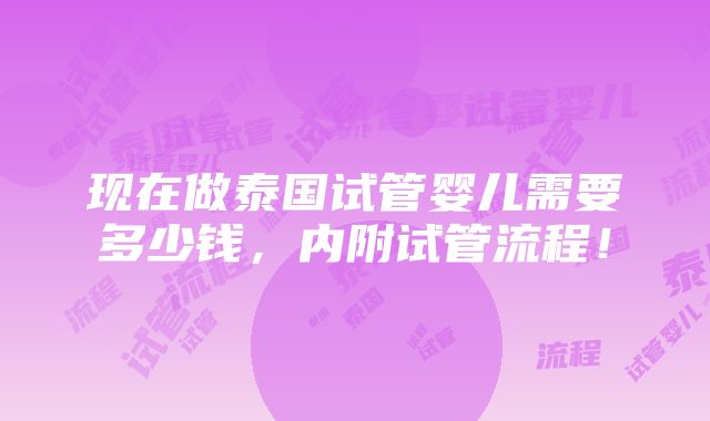 现在做泰国试管婴儿需要多少钱，内附试管流程！