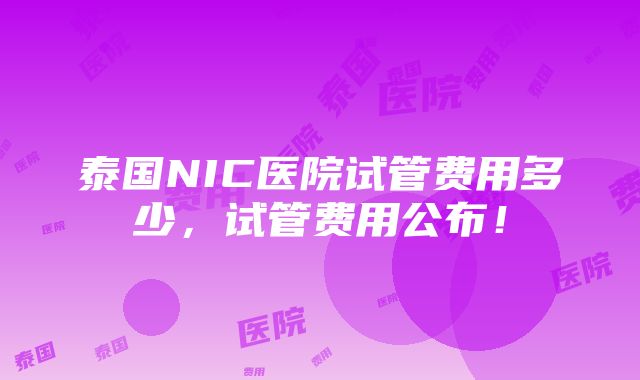 泰国NIC医院试管费用多少，试管费用公布！