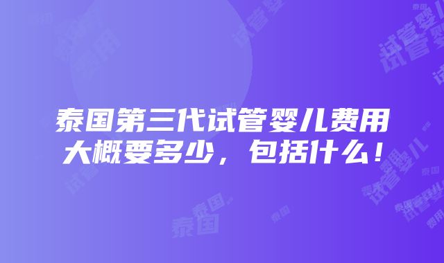 泰国第三代试管婴儿费用大概要多少，包括什么！