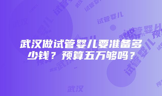 武汉做试管婴儿要准备多少钱？预算五万够吗？