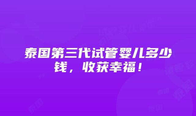 泰国第三代试管婴儿多少钱，收获幸福！