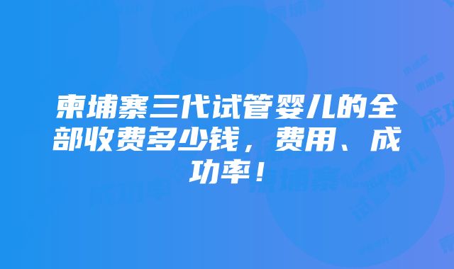 柬埔寨三代试管婴儿的全部收费多少钱，费用、成功率！