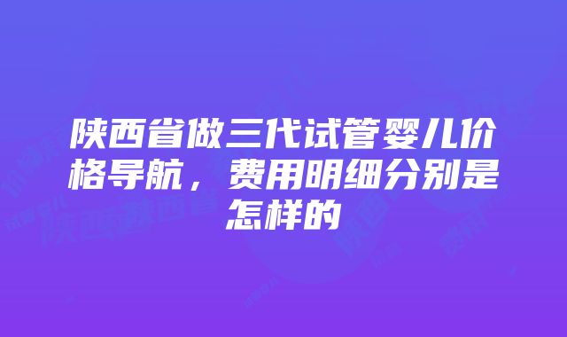 陕西省做三代试管婴儿价格导航，费用明细分别是怎样的