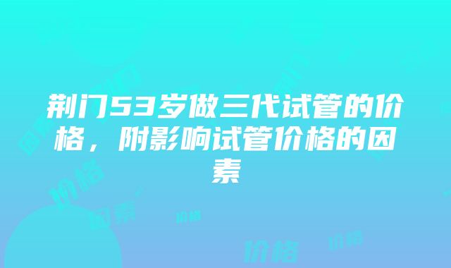 荆门53岁做三代试管的价格，附影响试管价格的因素