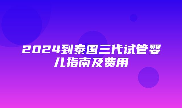 2024到泰国三代试管婴儿指南及费用