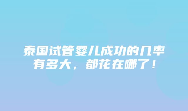 泰国试管婴儿成功的几率有多大，都花在哪了！