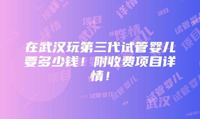 在武汉玩第三代试管婴儿要多少钱！附收费项目详情！